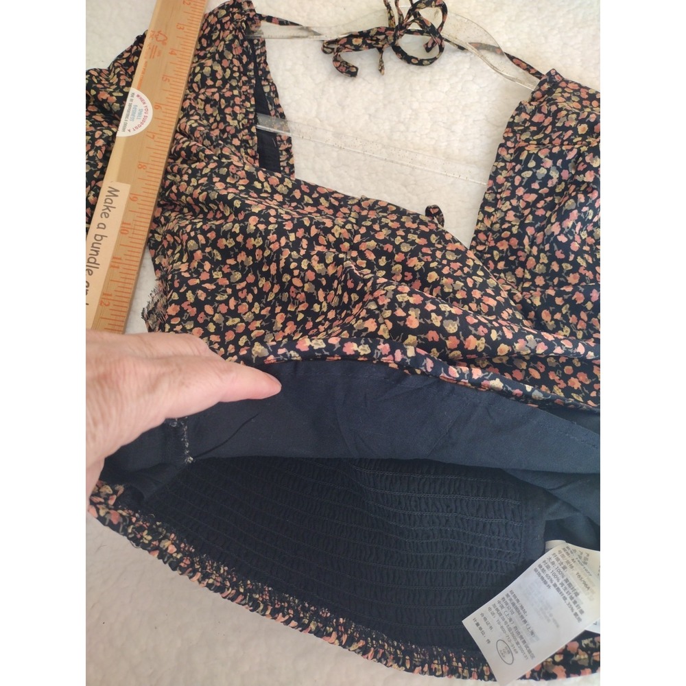 Abercrombie & Fitch Crop Top Women M Floral Boho Smocked Babydoll Long Sleeves - Picture 7 of 9